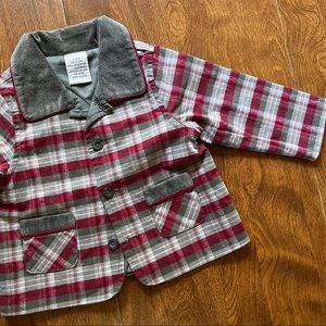 ✅ 3/$20 Gray Cherry Red Plaid Blazer Jacket kids size 9/12 M